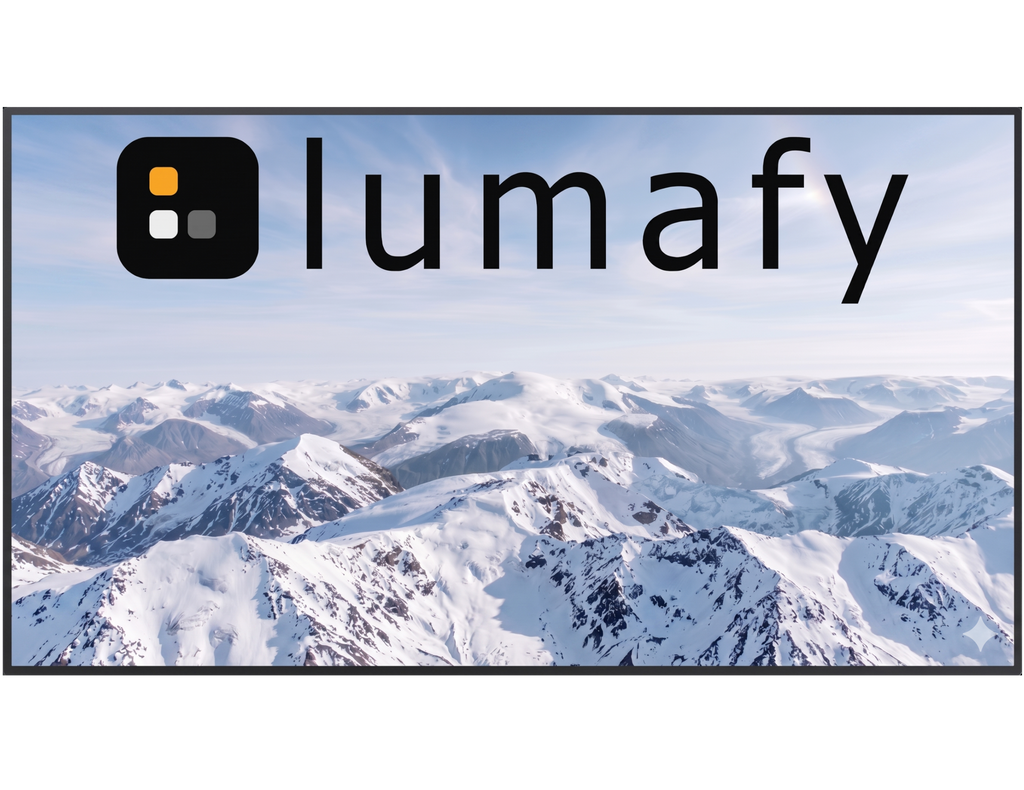 lumafy ONE 4K Digital Signage Display, Frontansicht mit Bildinhalt